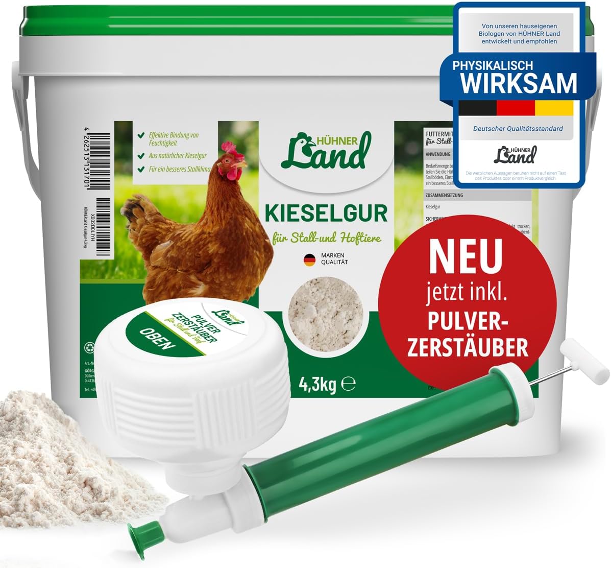 HÜHNER Land Kieselgur 4,3 kg mit Puderstäuber