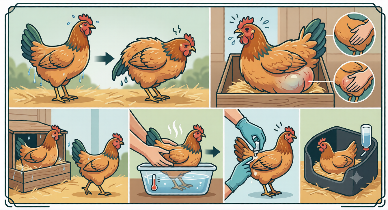 Legenot Sofortmaßnahmen: krankes Huhn erkennen – warmes Wasserbad – Gleitmittel auftragen – isolieren