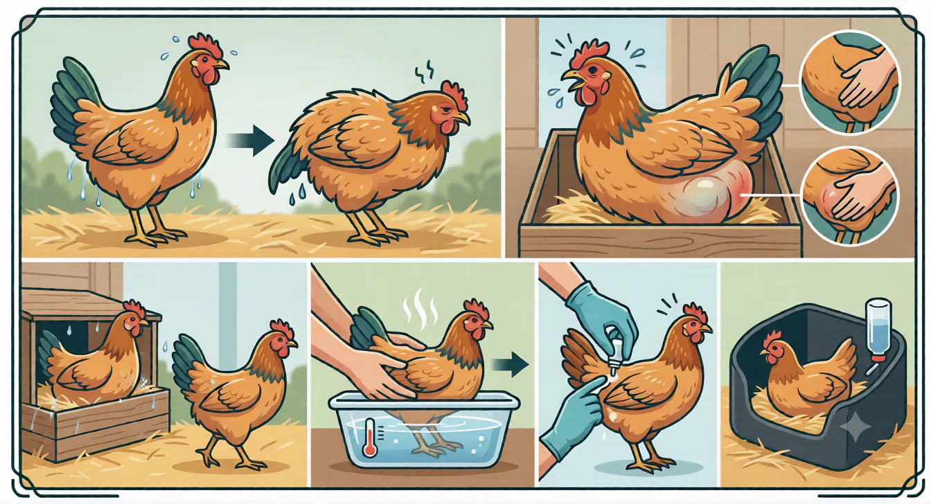 Legenot Sofortmaßnahmen: krankes Huhn erkennen – warmes Wasserbad – Gleitmittel auftragen – isolieren